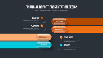 Market Plan 4 Element Infographic Presentation Layout. Creative Proposal Four Step Diagram Slideshow Design. Project Briefing Frame Template Vector Illustration.
