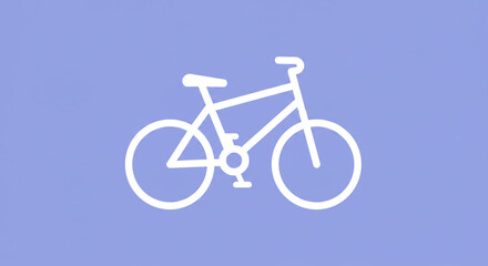A simple white bicycle outline is centered on a light purple background in a minimalist style image