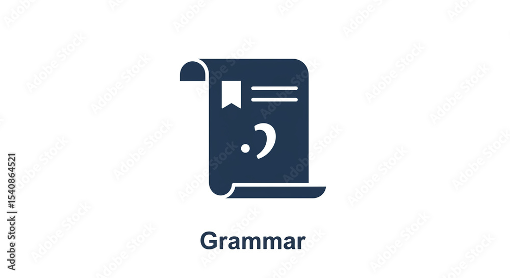 Fototapete a dark blue icon of a scroll with a bookmark and punctuation mark on a white background is displayed