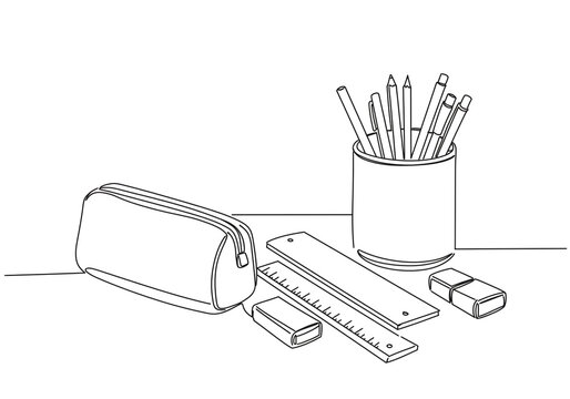 black and white school supplies line art clip art preview