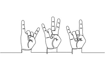 Continuous line drawing of hand gestures including rock on peace and pointing finger symbols art