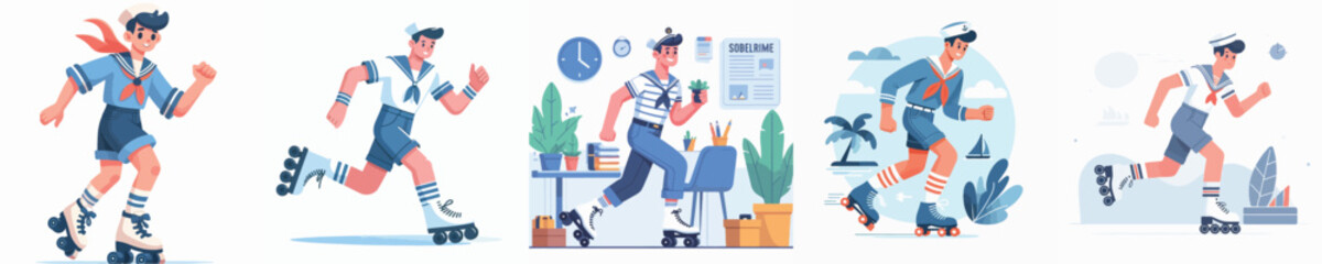 sailor vector playing roller skates