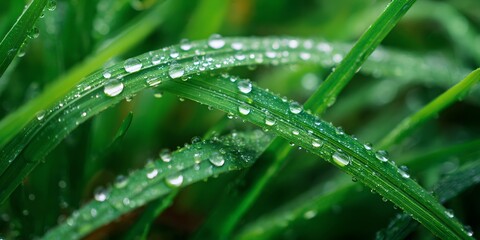 Green leaf with water droplets on it.