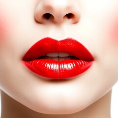 Fototapeta premium Red Lips on a White Background
