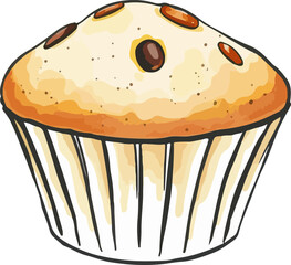 Watercolor vector illustration of a muffin.