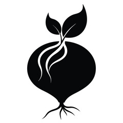 Beetroot Vector Graphic Black Silhouette of a Root Vegetable with Leaves Icon