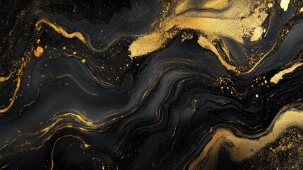 Fototapeta premium Abstract Black and Gold Marbled Background – Luxury Ink Swirl Design