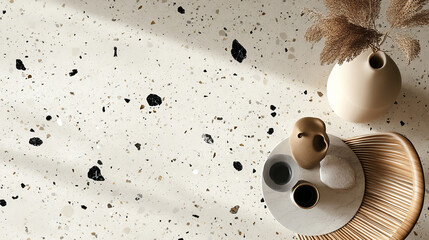 Minimal Beige Terrazzo Surface with Decor Items – Scandinavian Interior Style