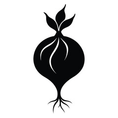 Stylized Black Turnip Illustration with Leaves and Roots Decorative Vector Design