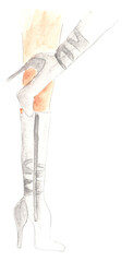 Women's legs in over-the-knee boots, high-heeled shoes. Watercolor illustration, hand drawn modern freehand new