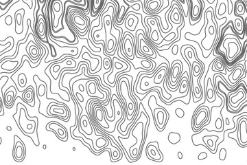 Minimalist topographic contour lines on a clean white background, smooth elevation curves, black fine lines, abstract geographic map style, elevation lines forming organic shapes, high contrast.