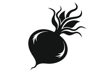 Stylized Black Silhouette of a Turnip Root Vegetable with Curving Leafy Tops