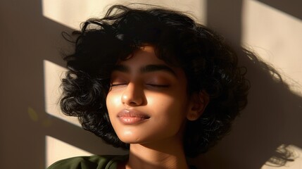 Relaxed young woman resting in sunlight.