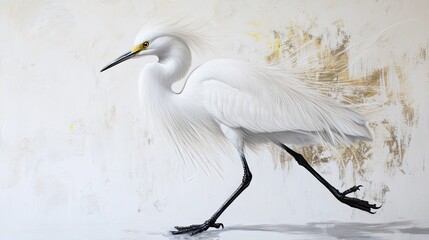 A snowy egret tiptoeing delicately