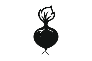 Isolated Black Silhouette of Radish with Leaves Simple Vector Design Element