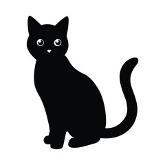 Fototapeta premium Cute cartoon cat in sitting pose simple domestic animal vector silhouette