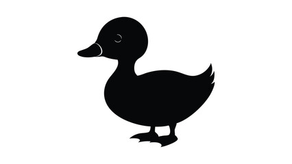 Adorable baby duckling in walking pose flat style animal silhouette