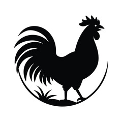 Proud rooster crowing at sunrise with bold posture farm animal silhouette