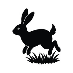 Playful bunny hopping through grass in adorable springtime scene silhouette