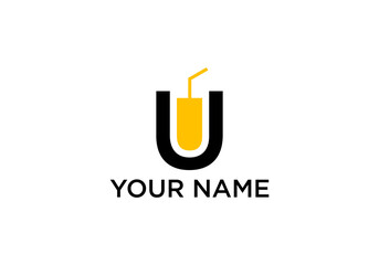 Modern Minimalist Letter U Design with Beverage Icon Accent