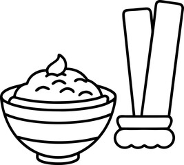 Simple black and white line art depicting a bowl of hummus served with fresh celery sticks a healthy snack