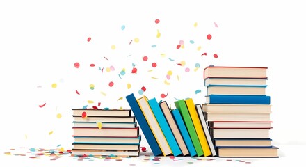Celebrating Knowledge: Books and Confetti for Education, Success, and New Beginnings