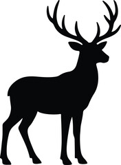 Silhouette reindeer with antlers in black vector illustration