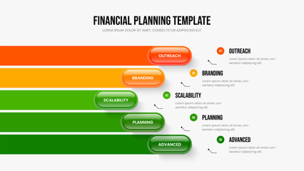 Market Launch Five Step Diagram Presentation Design. Advertising Innovation Frame Layout Vector Illustration. Professional Growth 5 Option Infographic Slideshow Template.