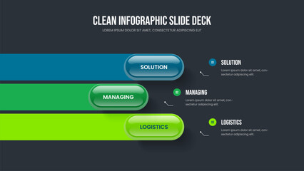 Modern Proposal Three Element Diagram Slideshow Template. Financial Plan 3 Step Infographic Slide Layout. Creative Solution Frame Design Vector Illustration.