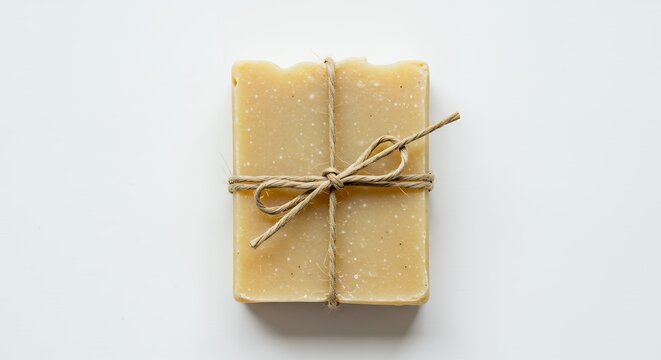 Beige soap bar tied with string