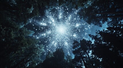 Pure white light fireworks burst like delicate exploding crystals