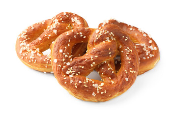 Tasty pretzels with salt isolated on white