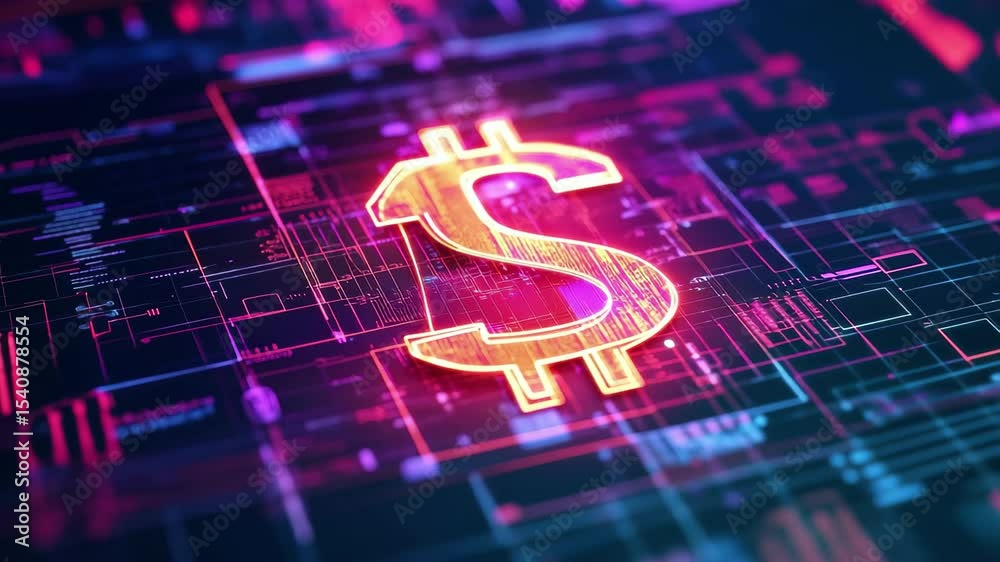 Poster data processing and financial diagrams with digital currency symbol on abstract background, scope sc