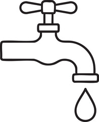 Simple Line Art Illustration of a Water Faucet with a Single Droplet Falling Below the Spout