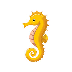 Fototapeta premium Stylized Yellow Seahorse Illustration on Black Background, Sea Life Graphic