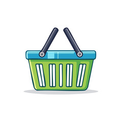 Fototapeta premium Green shopping basket illustration for groceries and retail purchases simple and clean vector design for ecommerce and markets