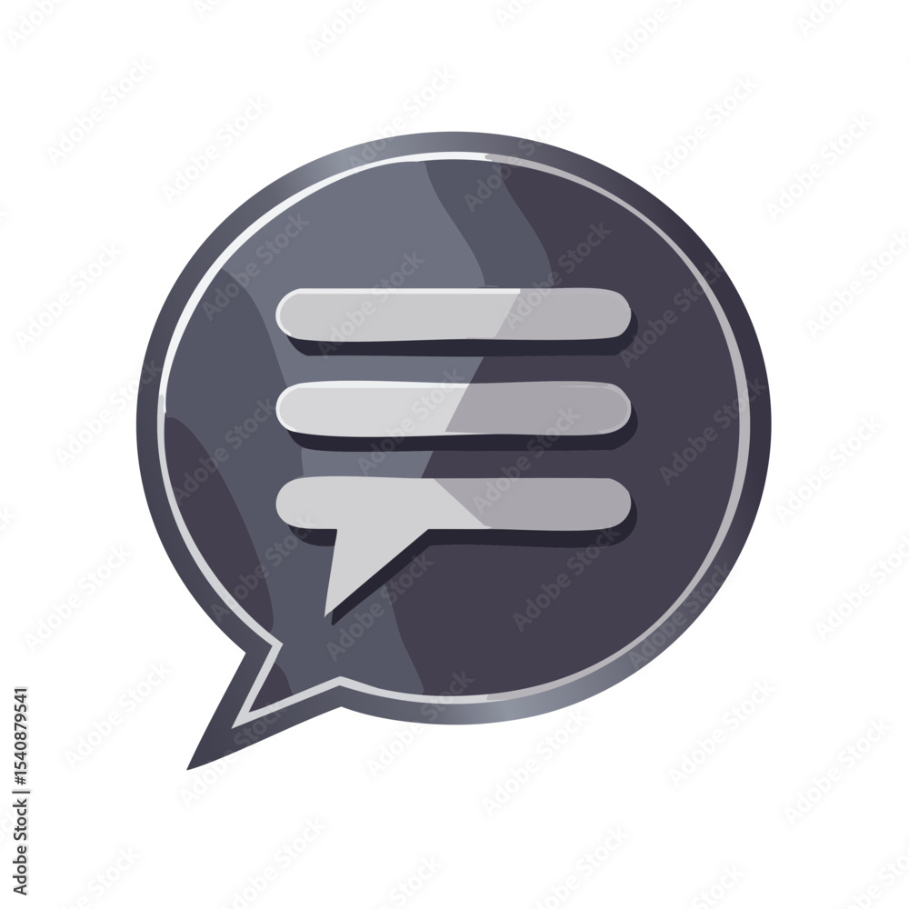 Poster chat bubble icon with three lines representing text or a menu, isolated on black
