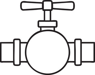 Simple Black and White Line Drawing of a Pipe Valve with a Circular Body and Handle