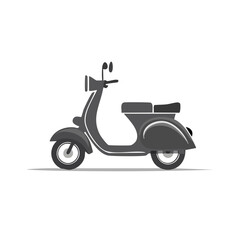 Gray vintage-style scooter with retro design on a black background. Ideal for transportation themes.