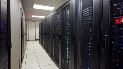 Data processing in a modern server room with advanced technology handling financial information, financial data processing over server room - Powered by Adobe