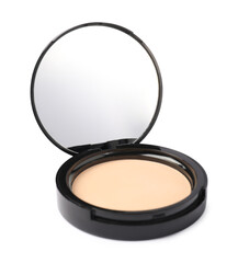 One open pocket mirror isolated on white