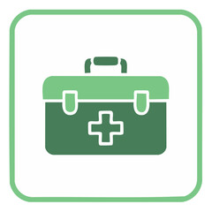 Stylized First Aid Kit Icon in Green and White Isolated on White Background