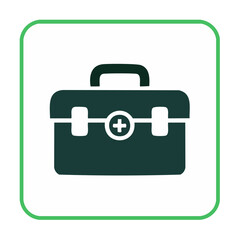 Dark Green First Aid Kit with White Cross Symbol on a Rounded Square