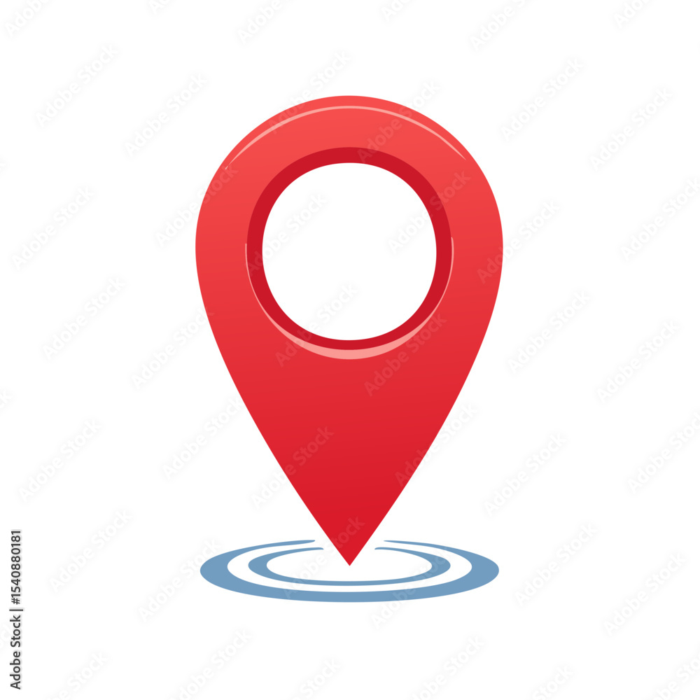 Poster red map pointer icon on black background indicates location point with ripple effect graphics