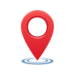 Red Map Pointer Icon on Black Background Indicates Location Point with Ripple Effect Graphics