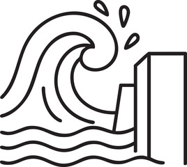 Stylized Line Art Depiction of a Large Wave Crashing Against a Coastal Structure Minimalist Design simple