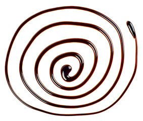 Naklejka premium Round splashes of liquid chocolate isolated on a white background, top view. Melted chocolate sauce.