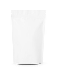 One zipper stand-up pouch isolated on white. Mockup for design