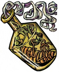 cockroach smoking a cigarette inside a green bottle