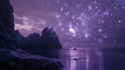 Unique overlapping streams of silver and lavender fireworks forming sharp angular shapes
